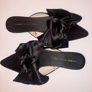 Zara Black Satin flats with Bow